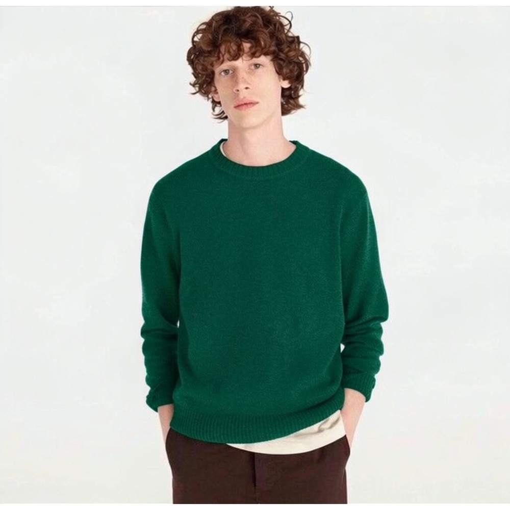 J. Crew | Rugged Merino Wool Blend Sweater Medium Green Crewneck Knit BA283